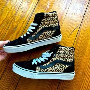 Black and cheetah high top vans